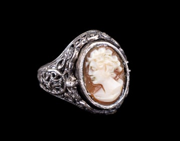 Antique Sterling Cameo Onyx Flip Ring