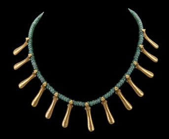 10K Gold Charm, Green Hardstone Necklace