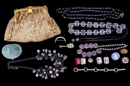 Whiting & Davis Chain Purse, Rhinestone Jewelry