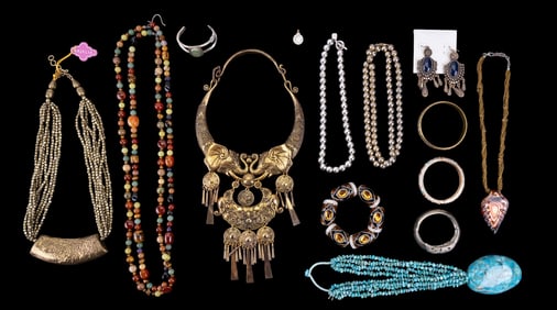 Natural Stone, Silver, and Gold Tone Jewelry