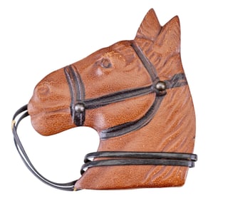 Vintage Leather Work Equestrian Brooch
