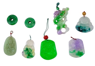 Green Hardstone Carved Medallions / Pendants