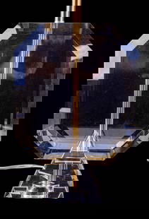 Clear Art Crystal Lamp: A clear art crystal lamp beveled edge measuring approx. 25" high w/ harp x 8.5" wide x 2.5" deep. Lamp is electrified and has no visible condition issues.