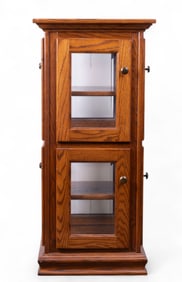 Tall Oak Display Cabinet with Glass Panels