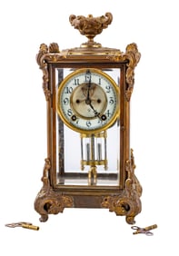 Antique French-Style Brass & Glass Mantel Clock