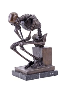Memento Mori Bronze Skeleton Sculpture "Thinker"