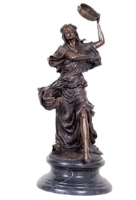 Neoclassical Bronze Statue Lady w/ Tambourine