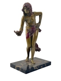 Cast Bronze Maiden w/ Bird Statue