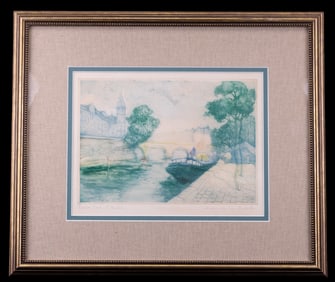 Signed Etching of Paris "Pont St Michel"