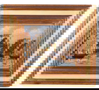 Oil on Canvas Signed "A. Weggers": An oil on canvas painting signed "A. Weggers" (lower left) depicting a canal-side European city, with docked boats, pedestrians along the waterfront. Measures approx. 17" W x 15" H OD.