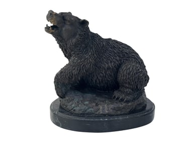Cast Bronze Bear on Black Marble