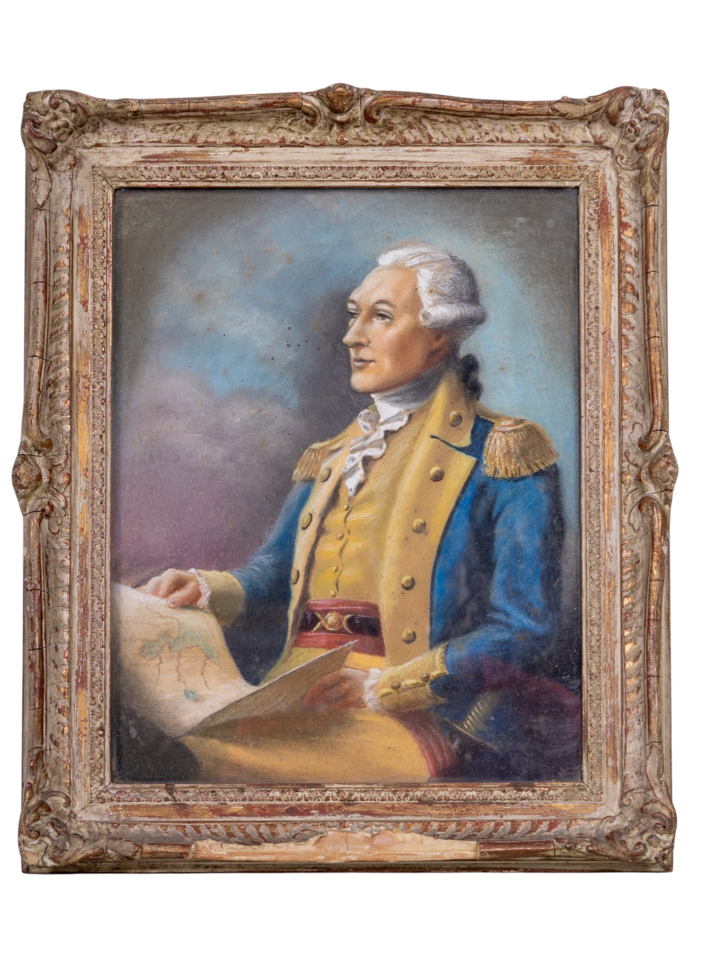 Early Pastel Portrait of Marquis de Lafayette: An early pastel portrait depicting the Marquis de Lafayette, revolutionary commander, measuring approx. 14.75" x 18".