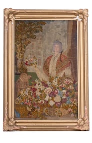 Victorian Needlepoint Tapestry, Lady with Dog