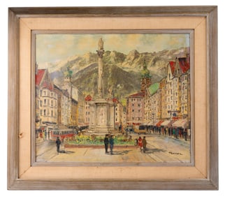 Signed Vintage Oil Painting of Innsbruck, Austria
