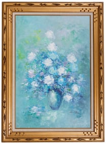 Signed Expressionist Floral Still-Life O/c