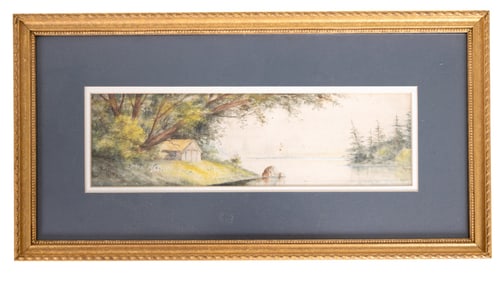 E. B. Black Early W/c Landscape River Painting