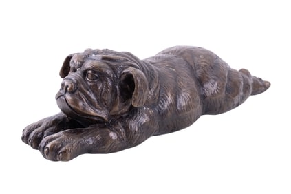 Reclining Bronze Coated Bulldog Statue