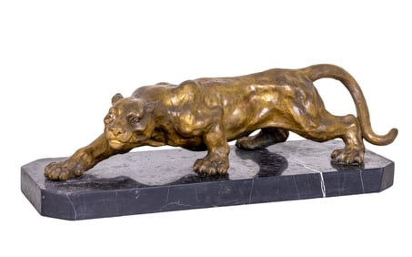 Bronze Panther Statuette on Black Marble