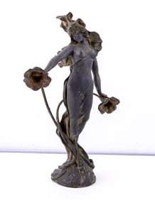 Art Nouveau Cast Statuette of Woman, Signed