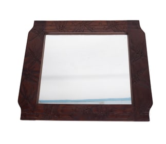 Carved Wood Mirror w/ Bamboo Motif Frame