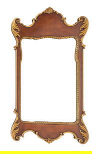 Colonial Revival-Style Wall Mirror: A vintage colonial revival-style wall mirror with a carved wood frame with gilt scroll accents. Mirror measures approx. 47" H x 26" W.