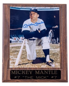 Mickey Mantle Signed Photo Plaque ( No COA)