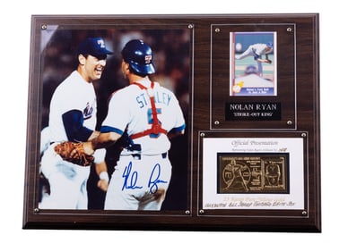 Nolan Ryan Signed Autograph Plaque, Card COA