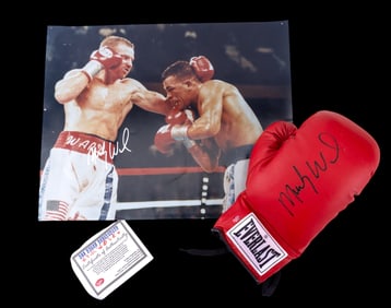 Signed Micky Ward Boxing Glove & Fight Photo