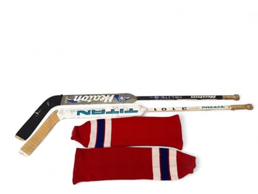 Game Worn Leggings & Two Player Goalie Sticks