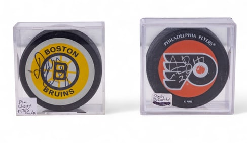 Sandy McCarthy and Don Cherry Signed Hockey Pucks
