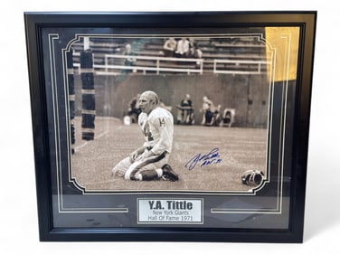 Framed 20" x 24" Y.A. Tittle Auto. Photo w/ C.O.A.