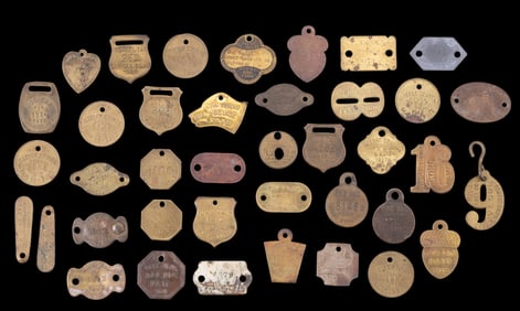 Antique Brass Dog Tax Tags (39)