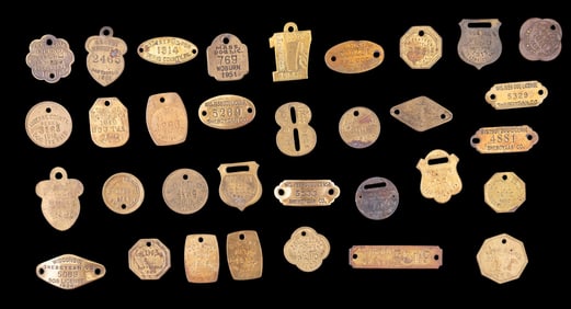 Antique Brass Dog Tax Tags (32)