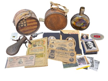 Antique Brass Powder Horn & Civil War Memorabilia