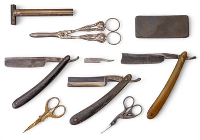 Antique Straight Razors and Grooming Shears