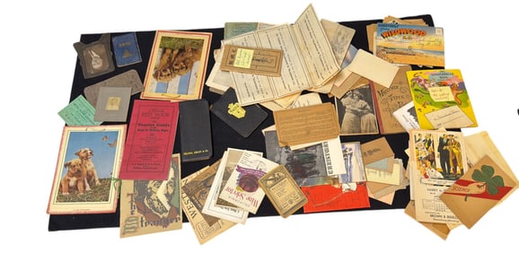 Early 20th C Greeting Cards, Ads, and Notebooks