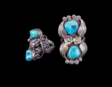 Navajo / Native Am. Sterling Turquoise Rings (2)