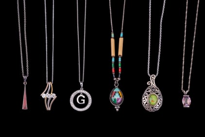 Sterling Silver Necklaces (6) w/ Pendants
