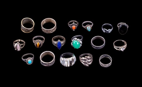 Sterling Silver Rings (17) Some w/ Inset Stones