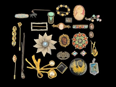 Vintage Costume & Cameo Brooch Assortment (25)
