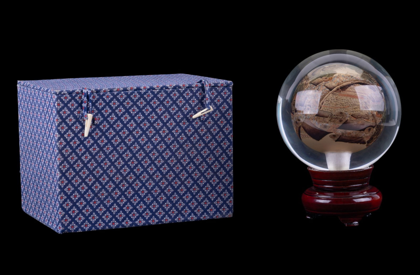 Reverse Painted Chinese Glass Ball w/ Box & Stand (1 of 7)