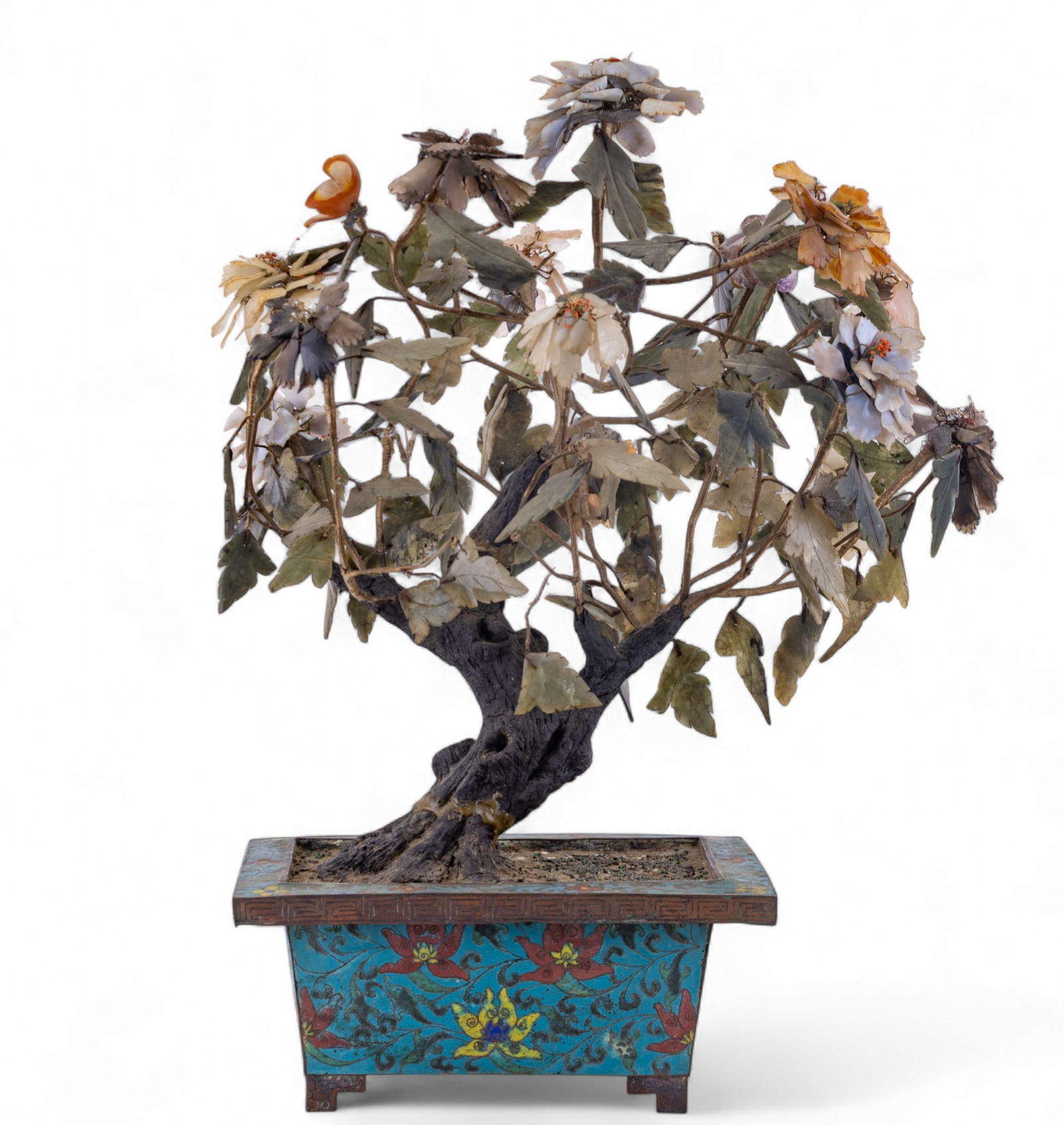 Chinese Cloisonne Potted Jade Tree ~18" H (1 of 10)