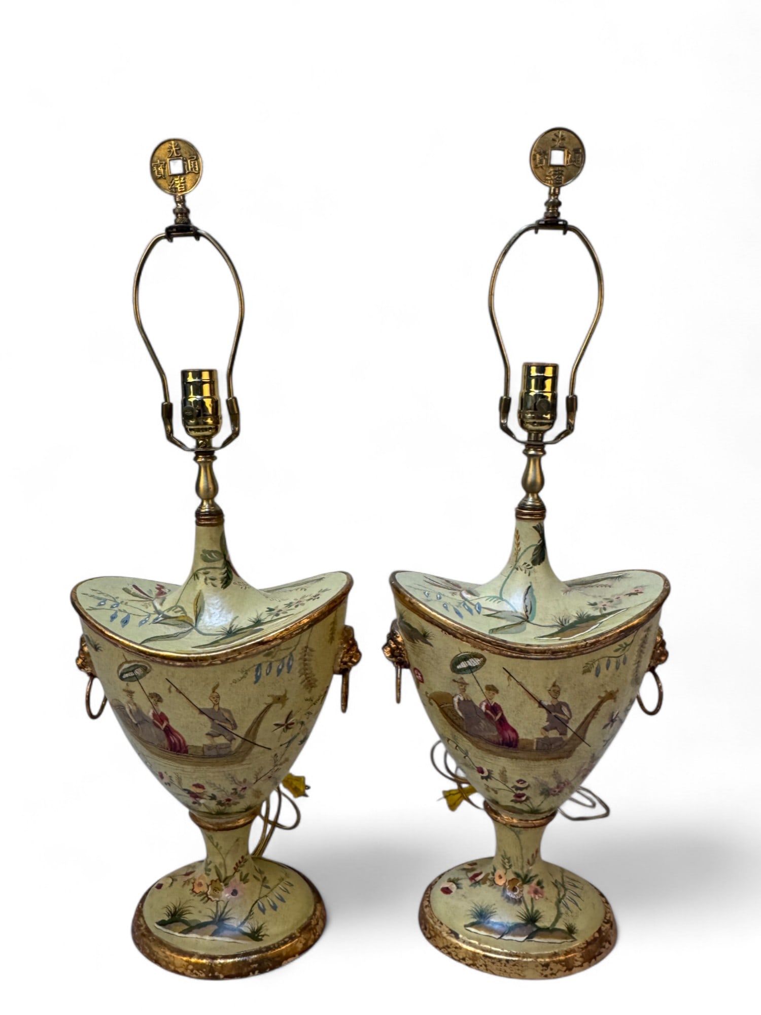 Chinoserie Decorated Gilt & Resin Lamp Pair (1 of 10)