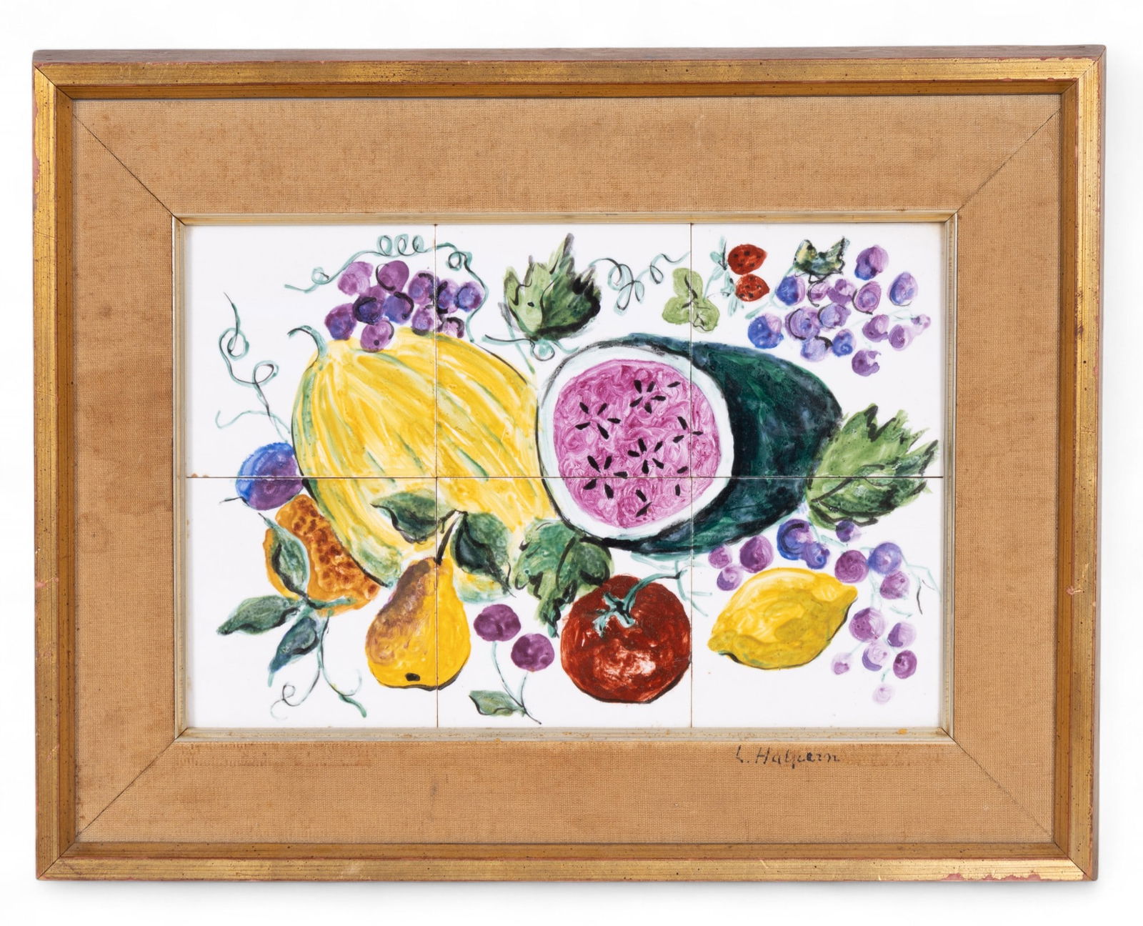 Lea Halpern Signed Ceramic Tile Still-Life (1 of 5)