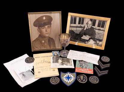 Vintage Military & Ephemera: Grouping of Vintage military items and ephemera, including a pewter goblet labeled "Freda", four photos of military men from various conflicts, pamphlets including one on the "Rolling W" called Rollin