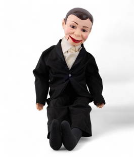 Goldberger Ventriloquist Doll "Charlie McCarthy": Edgar Bergen's 'Charlie McCarthy' ventriloquist doll corca 1977 made by Goldberger's Doll Manufacturing of Brooklyn, NY. Doll is missing top hat, monocle, and shoes. 30".