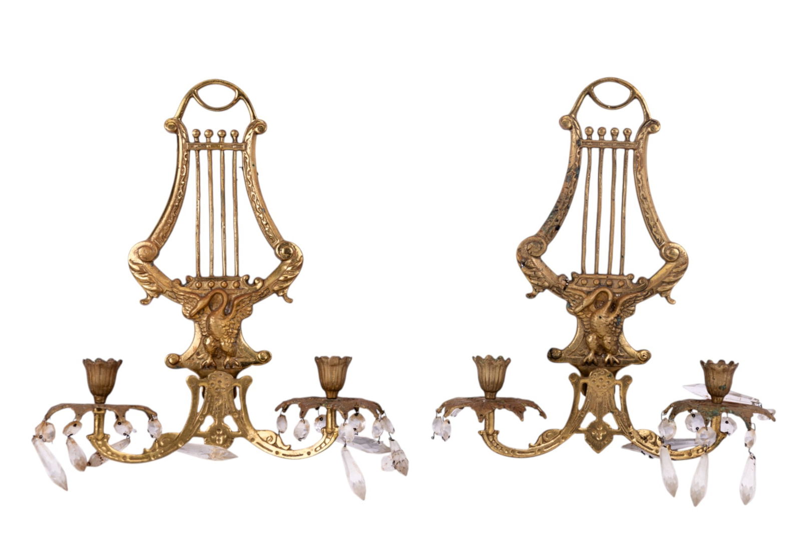 Early Brass Harp & Swan Candlestick Candelabras. (1 of 5)