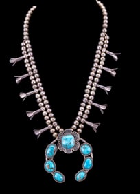Antique Turquoise Squash Blossom Necklace