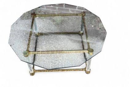 Modernist Lucite Brass & Glass Coffee Table