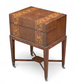 Antique Marquetry Inlaid Burl Wood Travelers Desk